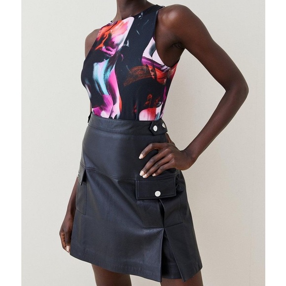 NWT Karen Millen High Neck Draped Jersey Bodysuit in Purple - Picture 3 of 8